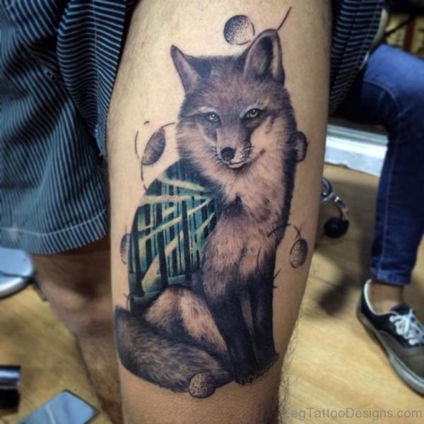 Grey Ink Fox Tattoos For Men