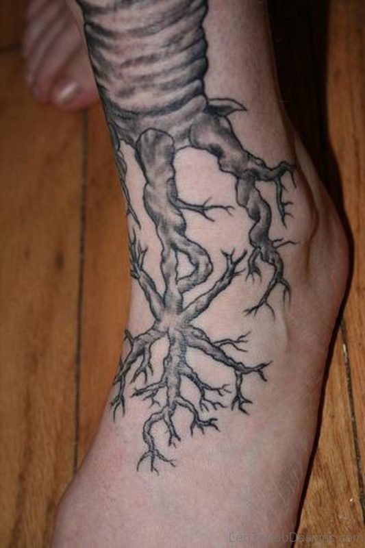 Grey Ink Tree Tattoo