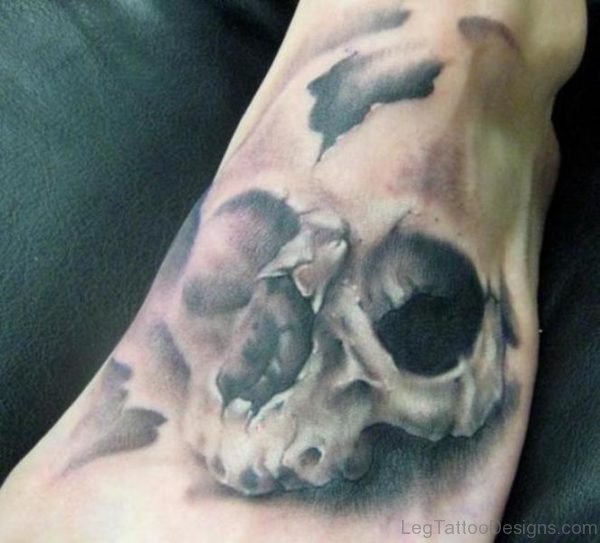 Grey Skull Tattoo On Foot