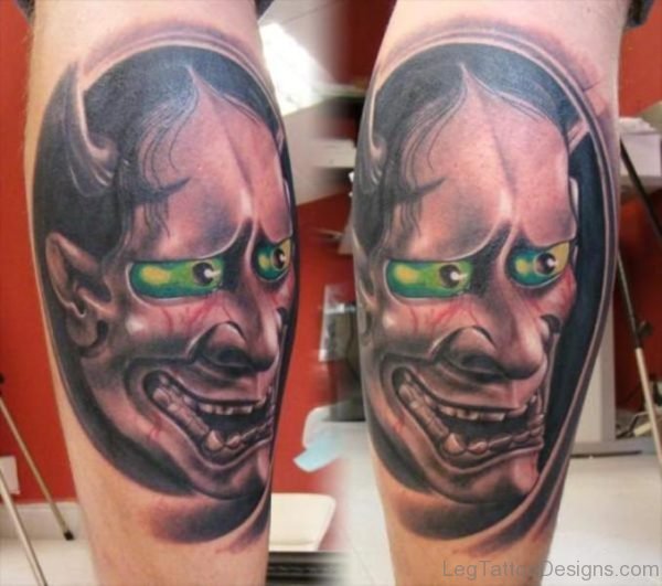 Hannya Mask Tattoo On Leg Image