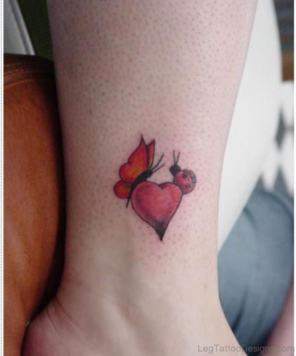 Heart And Bug Tattoo On Foot