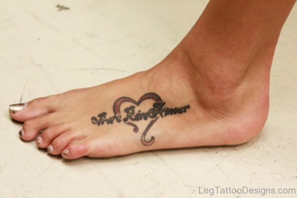 Heart And Word Tattoo On Foot