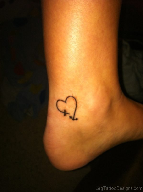Heart Cross Tattoo On Ankle