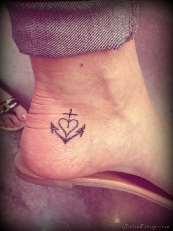 Heart Design Anchor Tattoo On ANkle