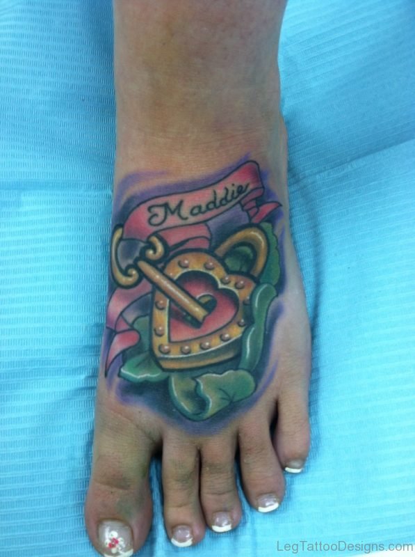 Heart Lock And Key Tattoos For Foot