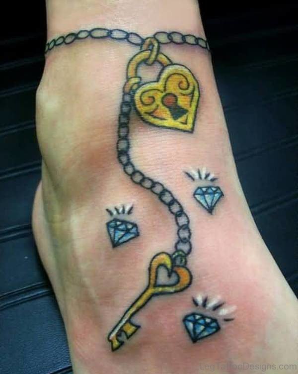 Heart Lock Chain Tattoo On Ankle