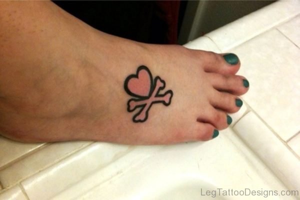 Heart Skull Tattoo On Foot