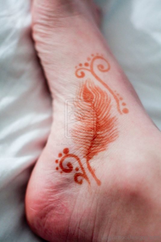 Henna Peacok Feather Tattoo On Foot