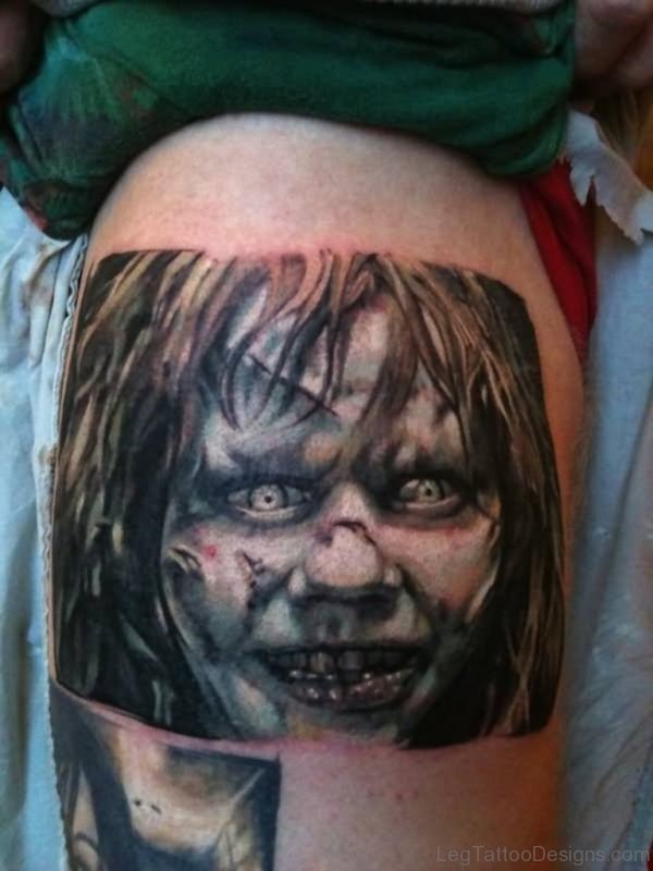 Horror Zombie Girl Face Tattoo Design