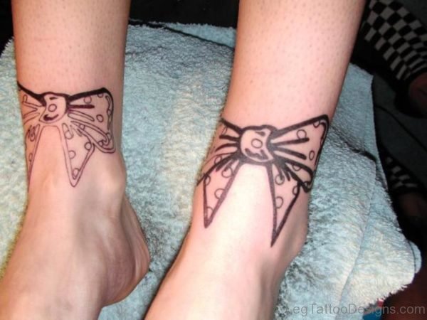 Impressive Bow Tattoo On Ankle