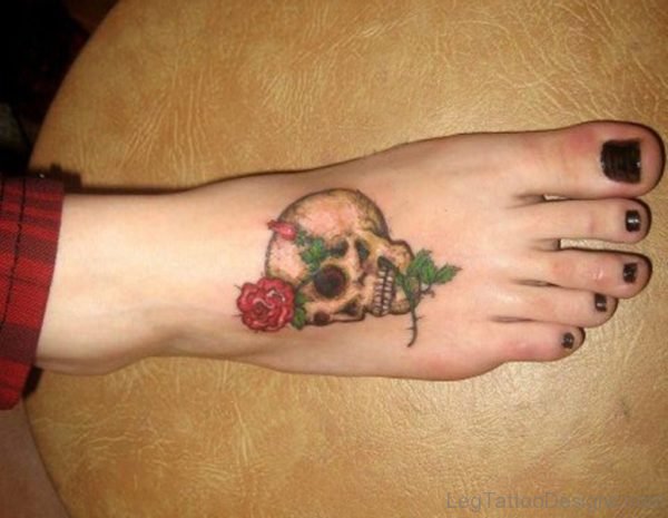 Impressive Skull Tattoo On Foot