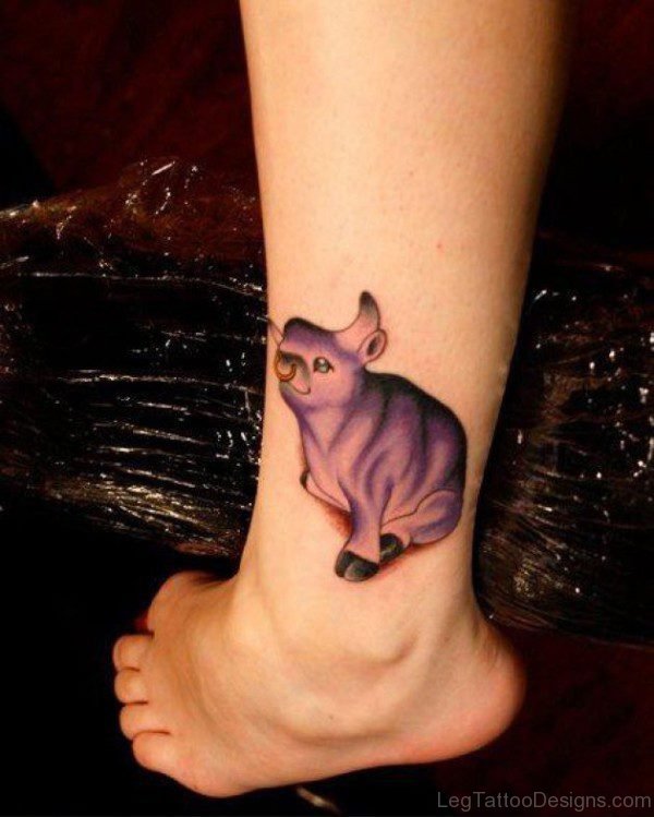 Impressive Taurus Tattoo On Ankle