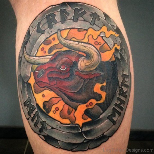 Impressive Taurus Tattoo On Leg