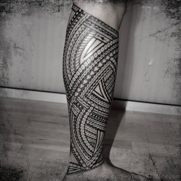Impressive Tribal Tattoo Design On Leg