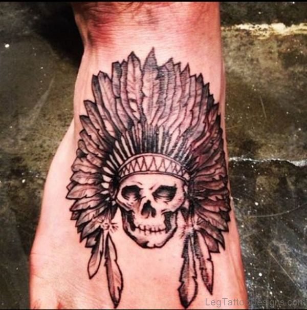 Indian Skull Tattoo On Foot