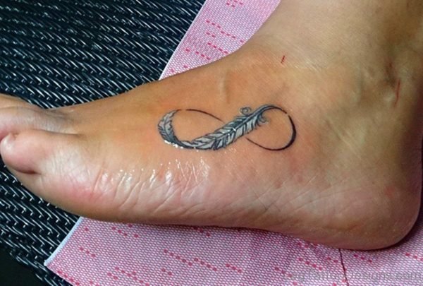 Infinity White Feather Tattoo On Left Foot 1