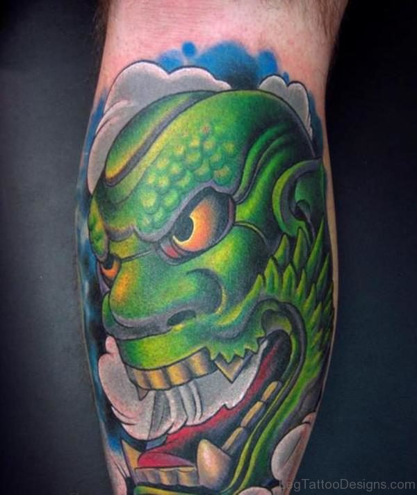 Japanese Hannya Mask Leg Tattoo Design