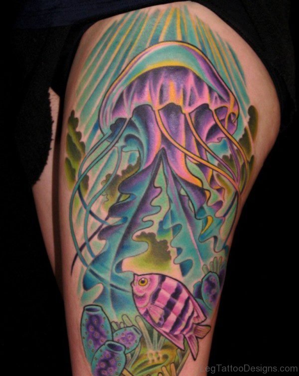 Jelly Fiish Tattoo on Thigh