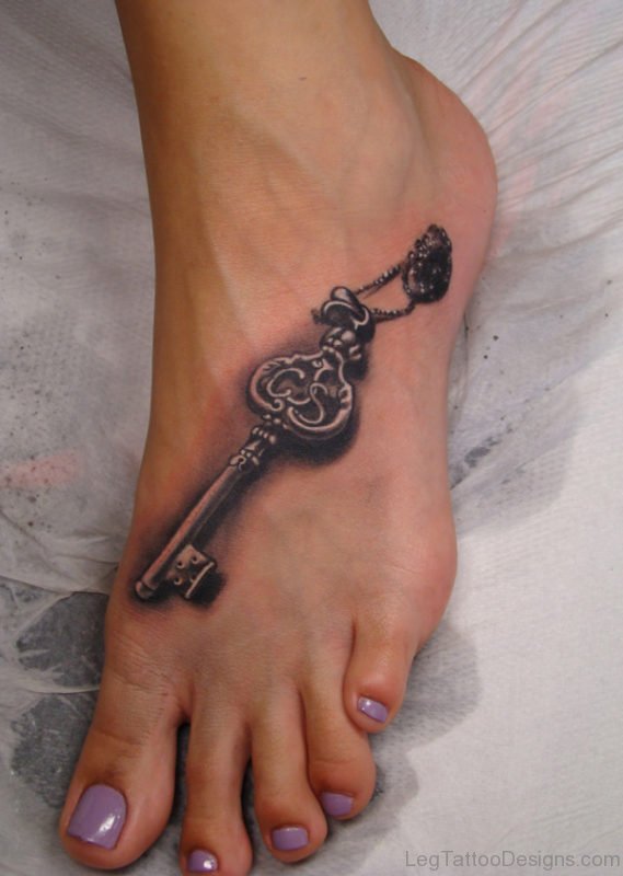 Key Tattoo Design On Foot