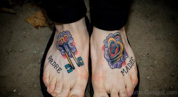 Keys And Lock Tattoo Design On Feet