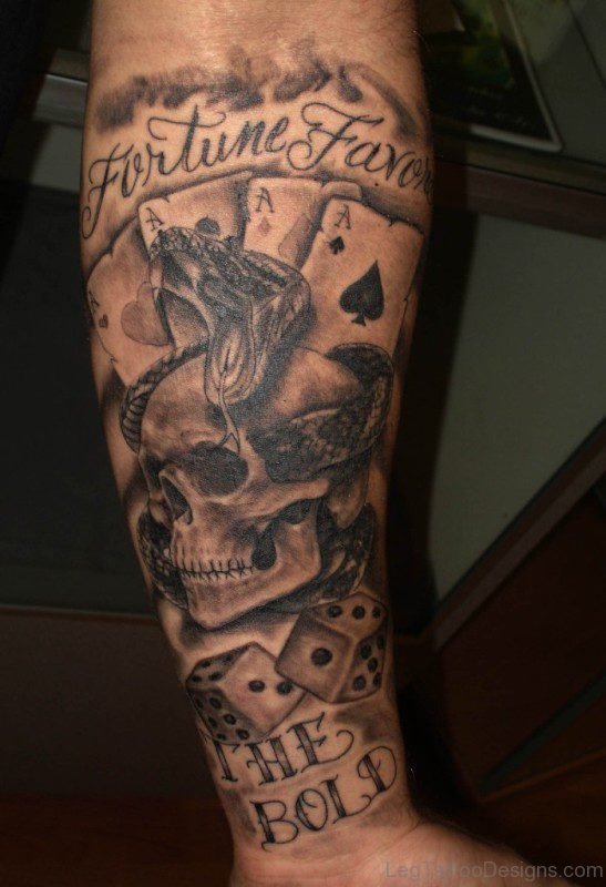 King Skull Tattoo On Leg