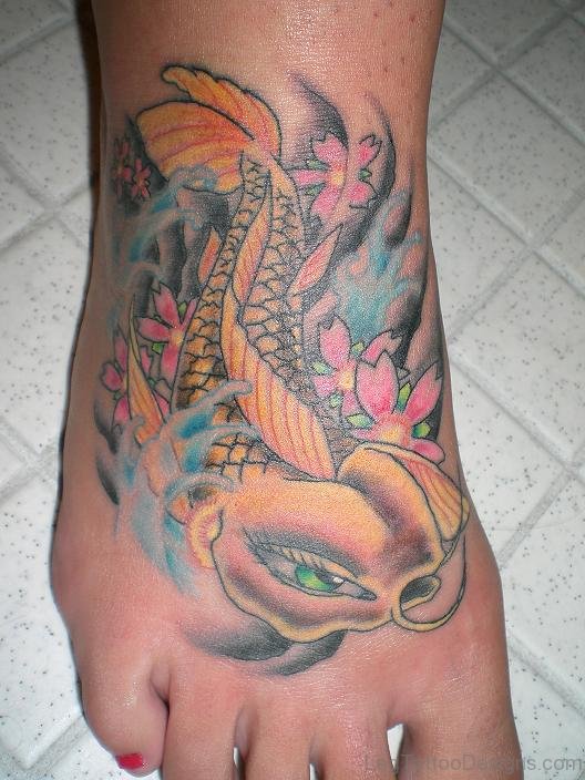 Koi Fiish Tattoo Design On Foot