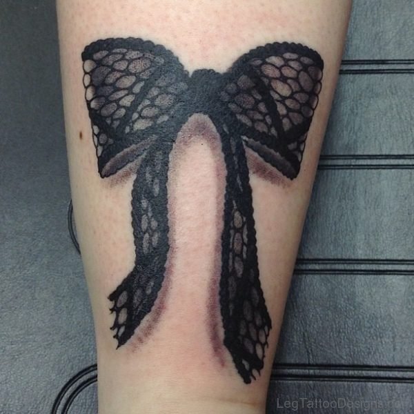 Lace Bow Tattoo On Thigh