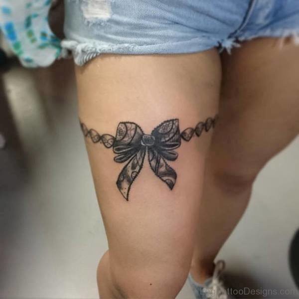 Lace Bow Thigh Tattoo