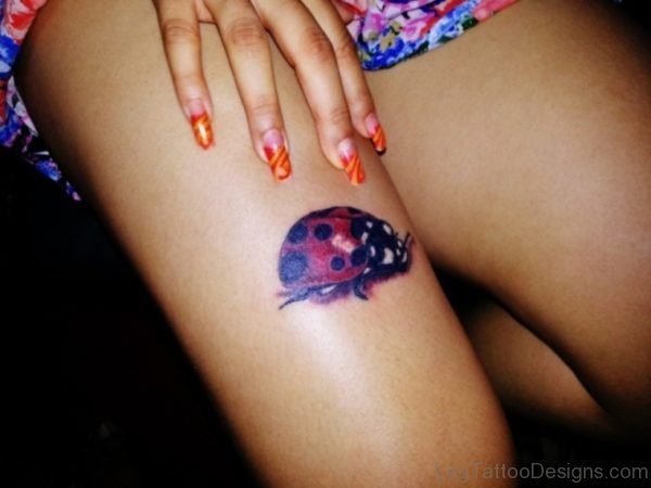 Ladybug Tattoo On Thigh