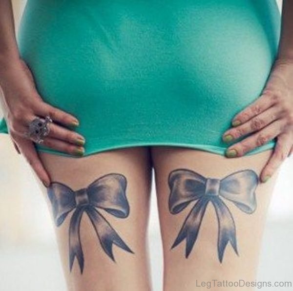 Large Bow Tattoo On Thigh