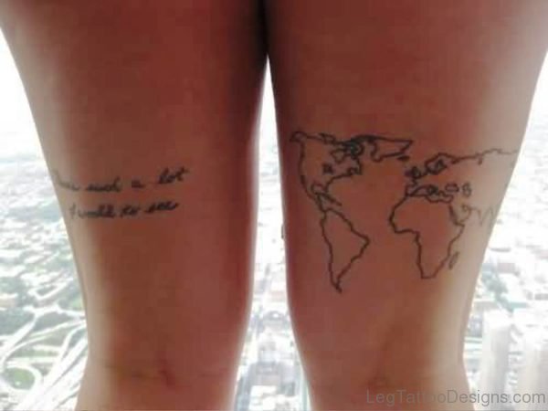Latest World Map Tattoo On Thigh