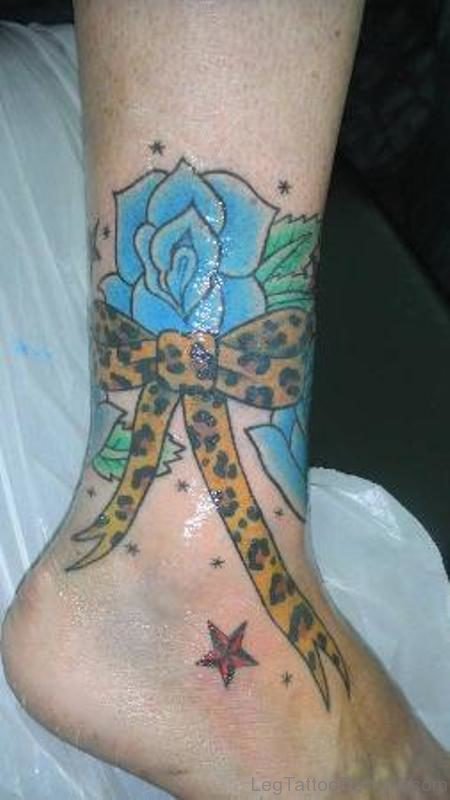 Leopard Print Bow Tattoo On Ankle