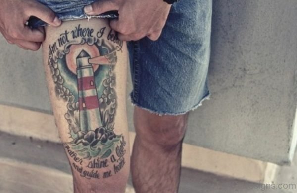 Lighthouse Tattoo On Thigh