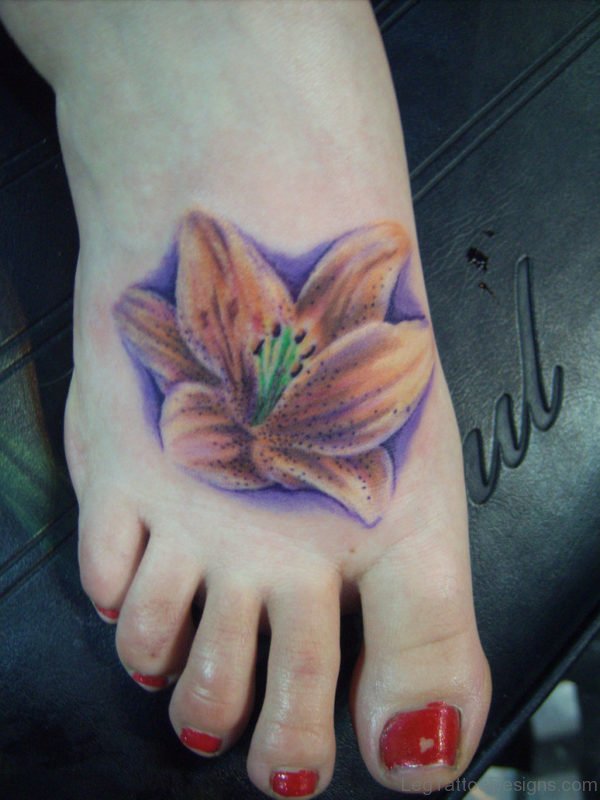 Lily Flower Tattoo On Foot