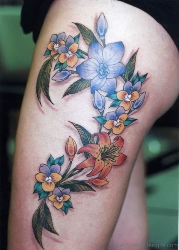 Lily Flower Tattoo On Thigh