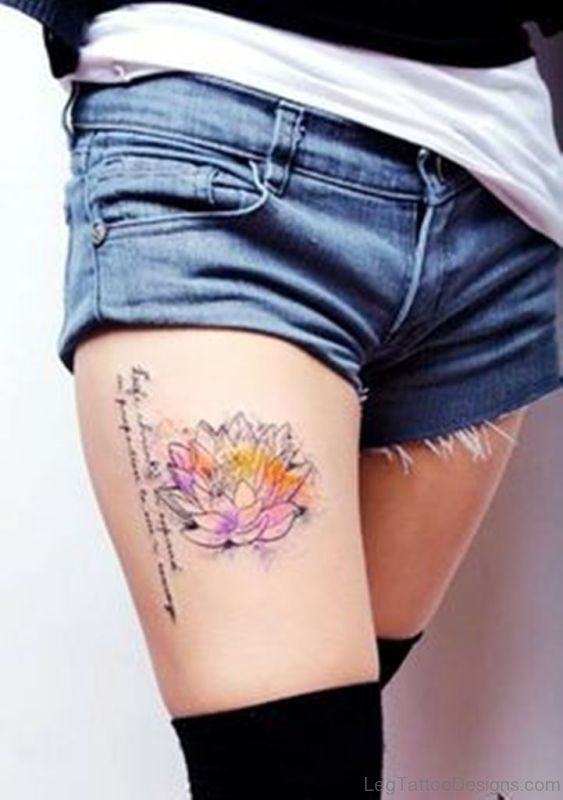 Lotus Flower Tattoo On Thigh
