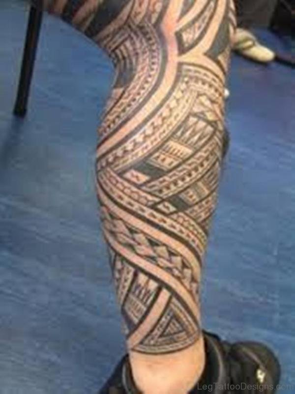 Lovable Artistic Tribal Tattoo On Leg