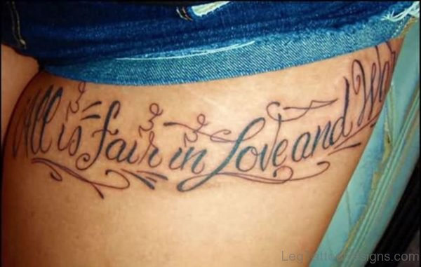Love Wording Tattoo On Thigh