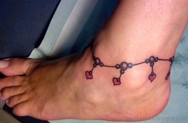 Lovely Bracelet Heart Tattoo On Ankle