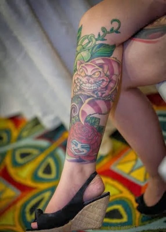 Lovely Cat Tattoo On Leg