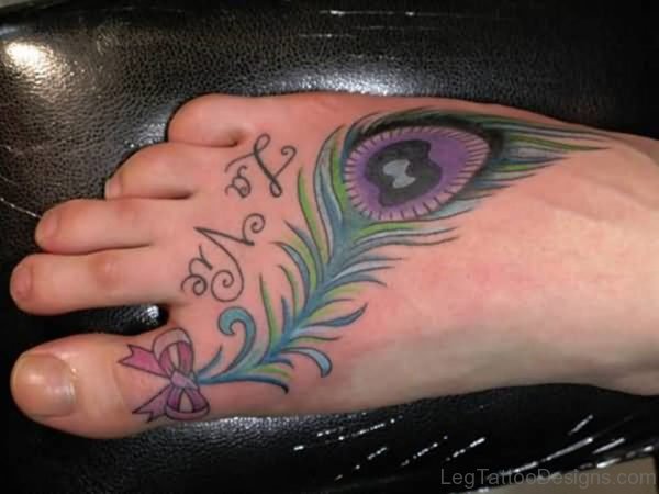 Lovely Feather Tattoo On Foot