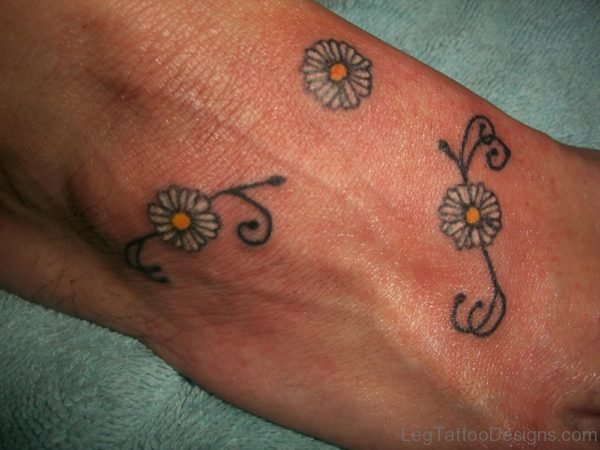 Lovely Flower Tattoo On Foot