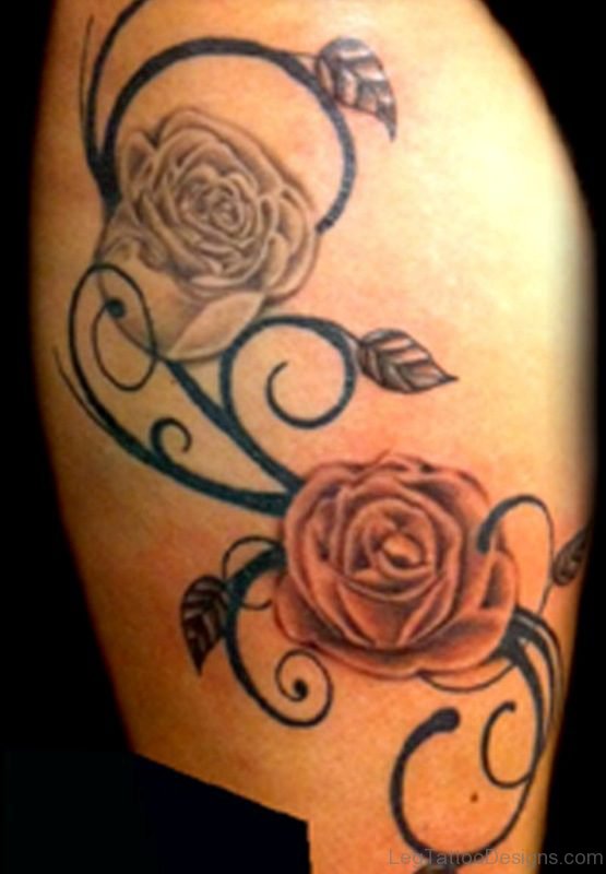 Lovely Rose Tattoo Design On Thigh