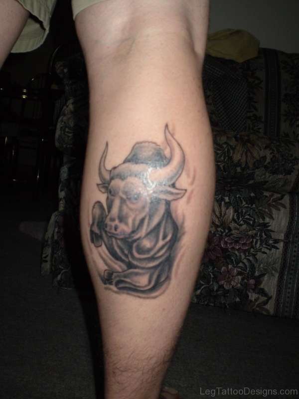 Lovely Taurus Leg Tattoo