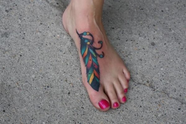 Magnificent Feather Tattoo On Foot