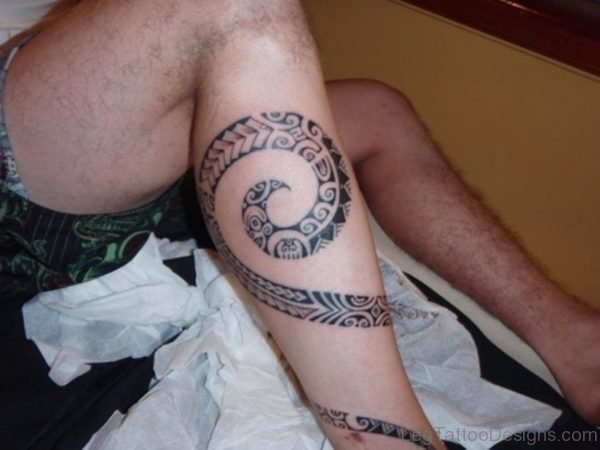 Man Tribal Leg Tattoo