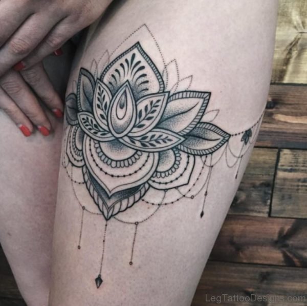 Mandala Lotus Tattoo On Thigh