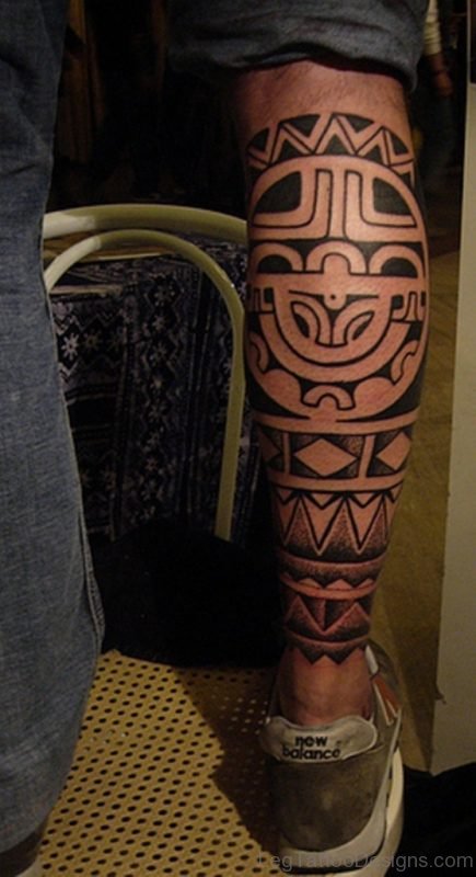 Maori Chip Tattoo On Back Leg