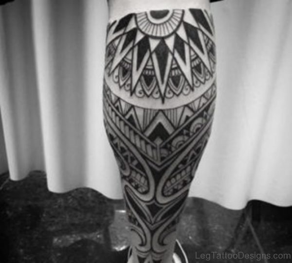 Maori Tribal Leg Tattoo Image