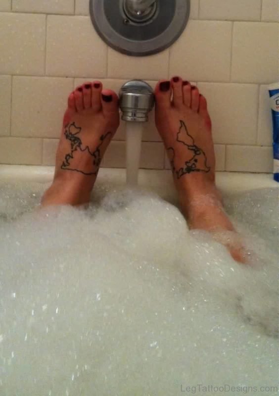 Map Tattoo On Feet Of Girl